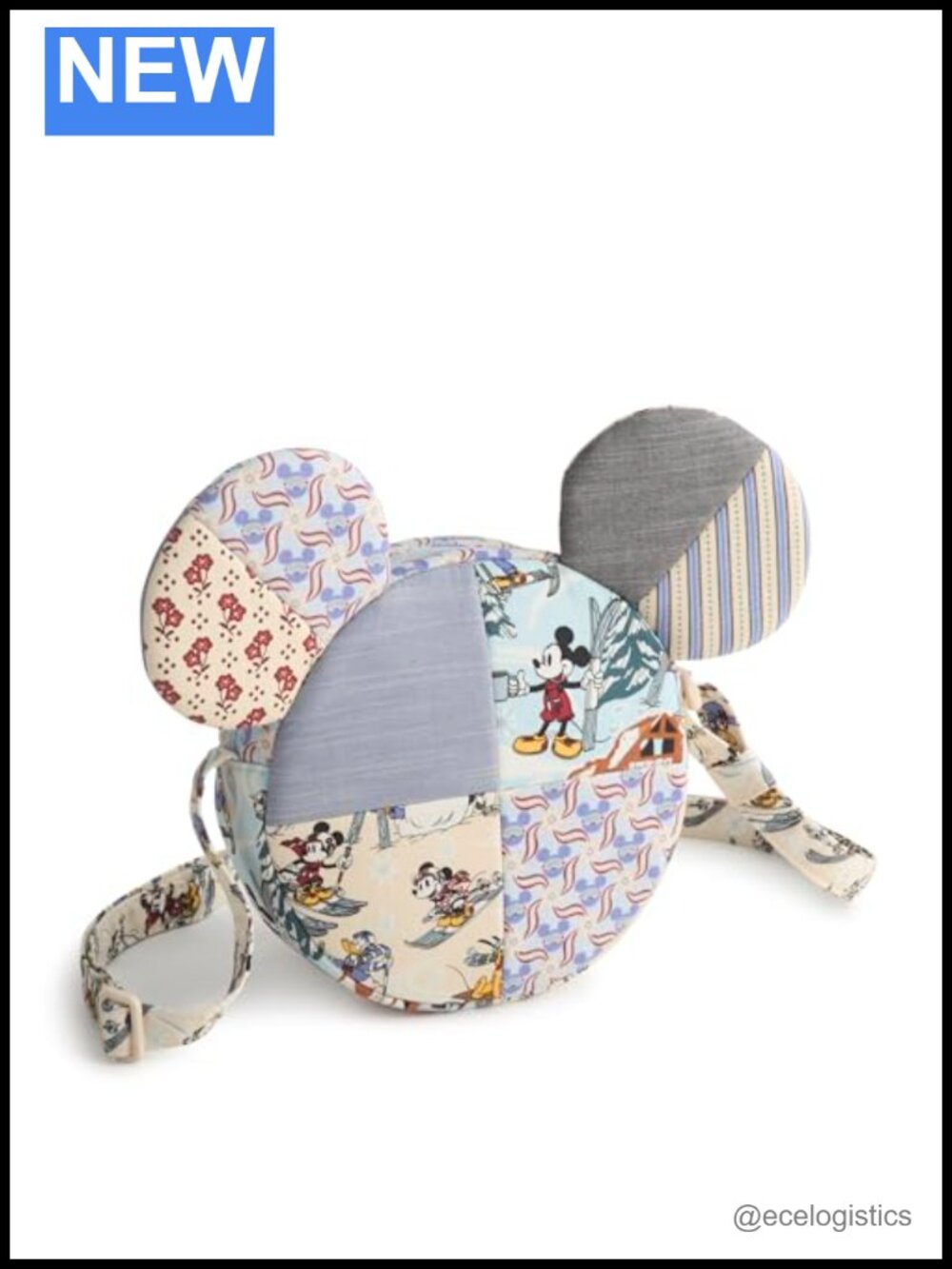 Quilted Cotton Disney Mickey Mouse Crossbody Bag with Zip Closure